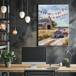 Rustic Barn And Vintage Truck Scene At Dusk Rural Poster
