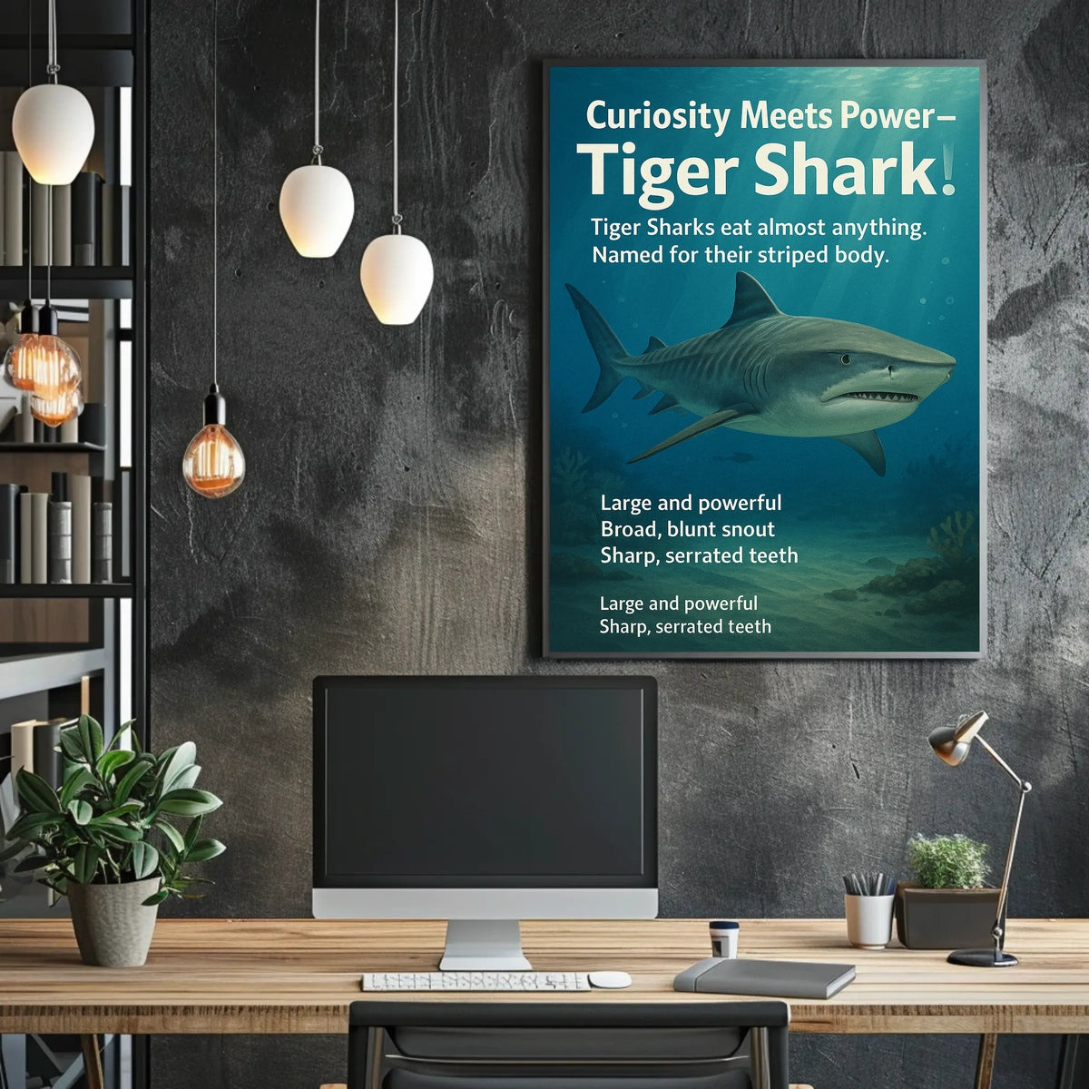 Curiosity Meets Power Tiger Shark Poster