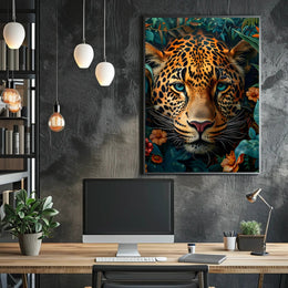Leopard's Tranquil Gaze: Photorealistic Animal Poster