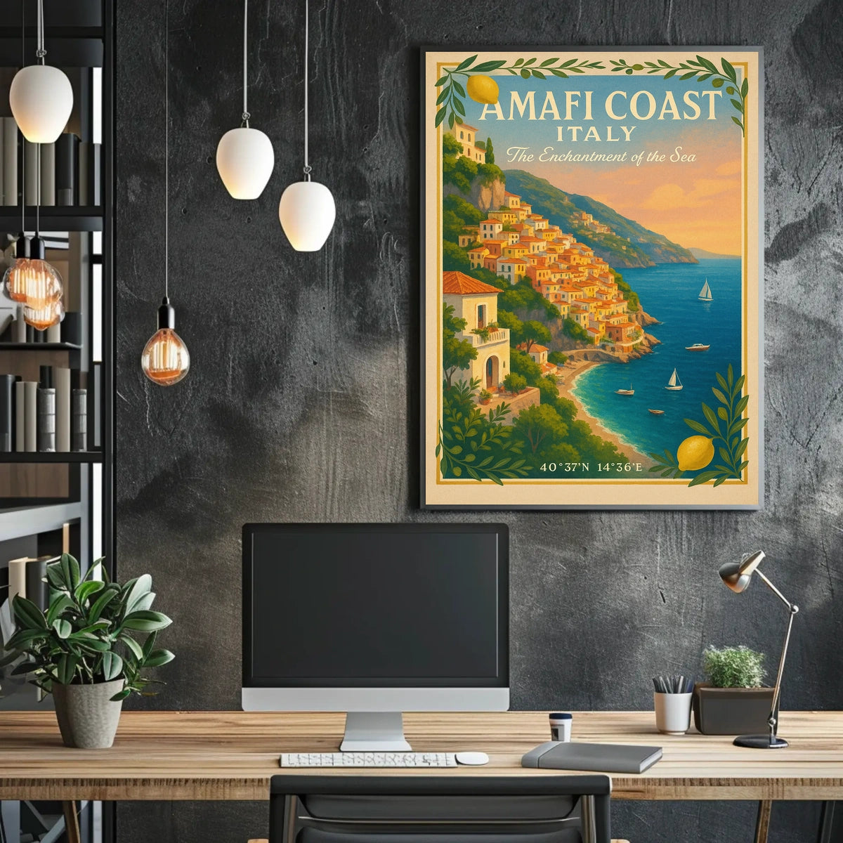 Amalfi Coast Vintage Travel Poster with Lemons
