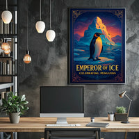 Emperor Penguin Vintage Style Icy Landscape Elegant Design Poster