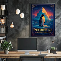 Emperor Penguin Vintage Style Icy Landscape Elegant Design Poster