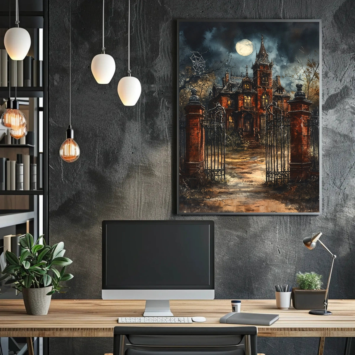 Haunted Mansion Gothic Setting Halloween Wall Art Poster