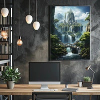 Mythical City in Enchanting Mountains Futuristic Sci-Fi Poster