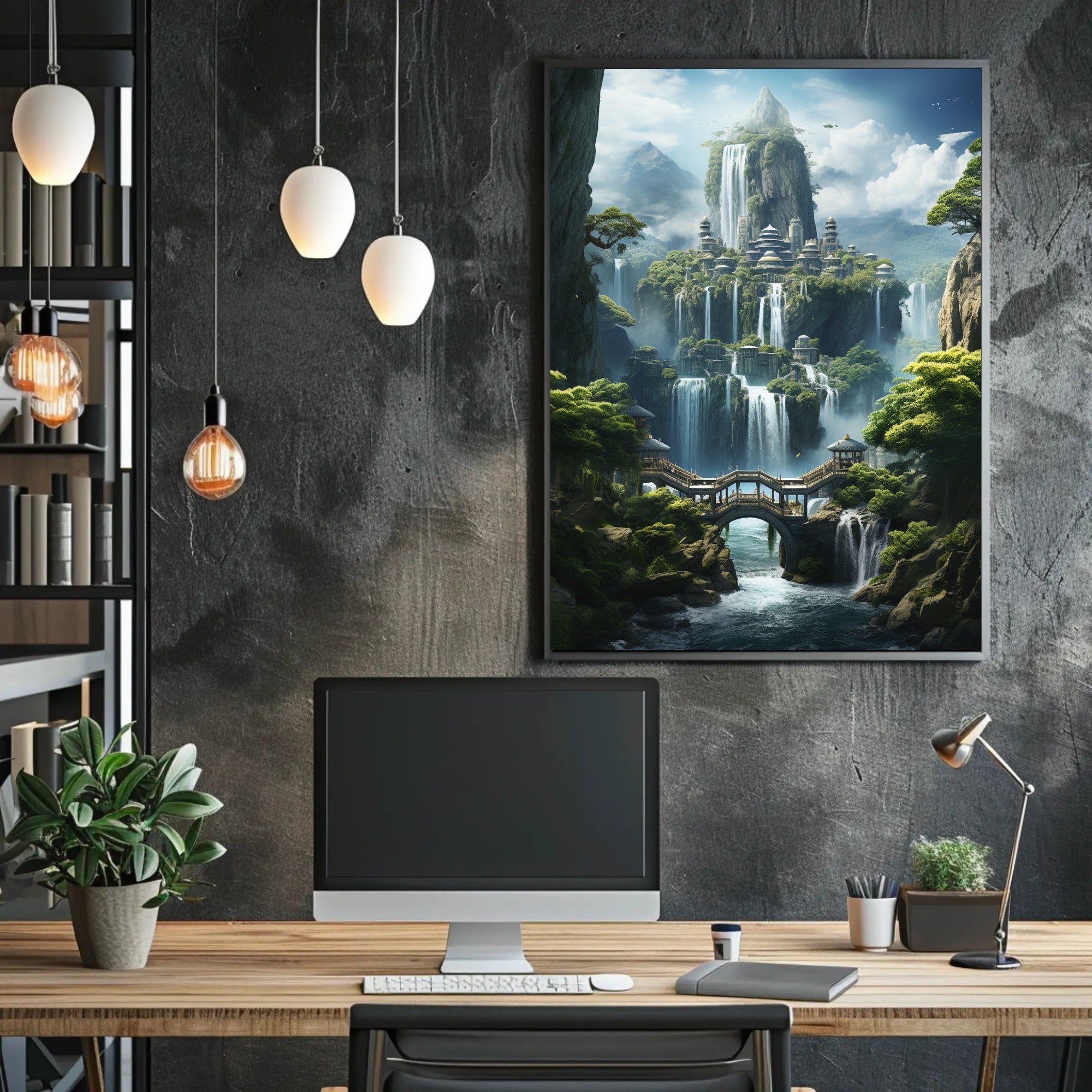 Mythical City in Enchanting Mountains Futuristic Sci-Fi Poster