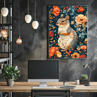 Whimsical Squirrel and Flowers Vibrant Animal Poster