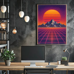 Vibrant Retrofuturistic Synthwave Sunset Futuristic Sci-Fi Poster