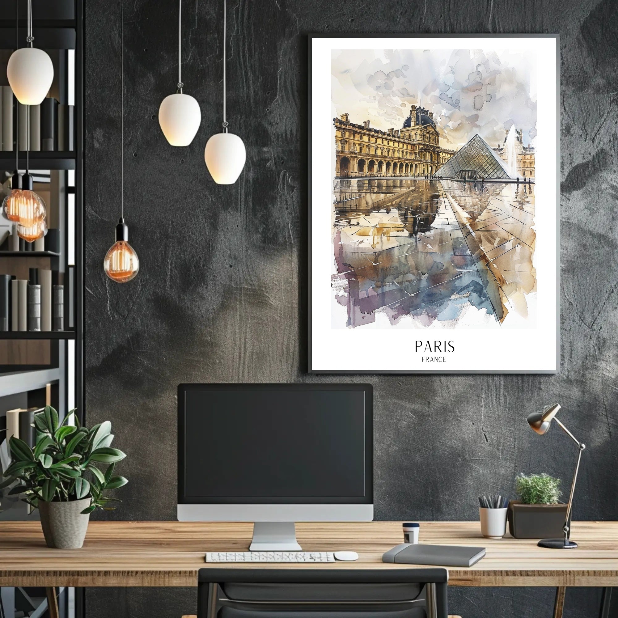 Louvre Museum Paris Watercolor Illustration Urban or Cityscape Poster PosterGoat
