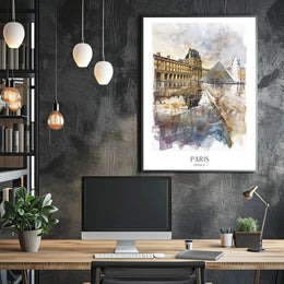 Louvre Museum Paris Watercolor Illustration Urban or Cityscape Poster PosterGoat
