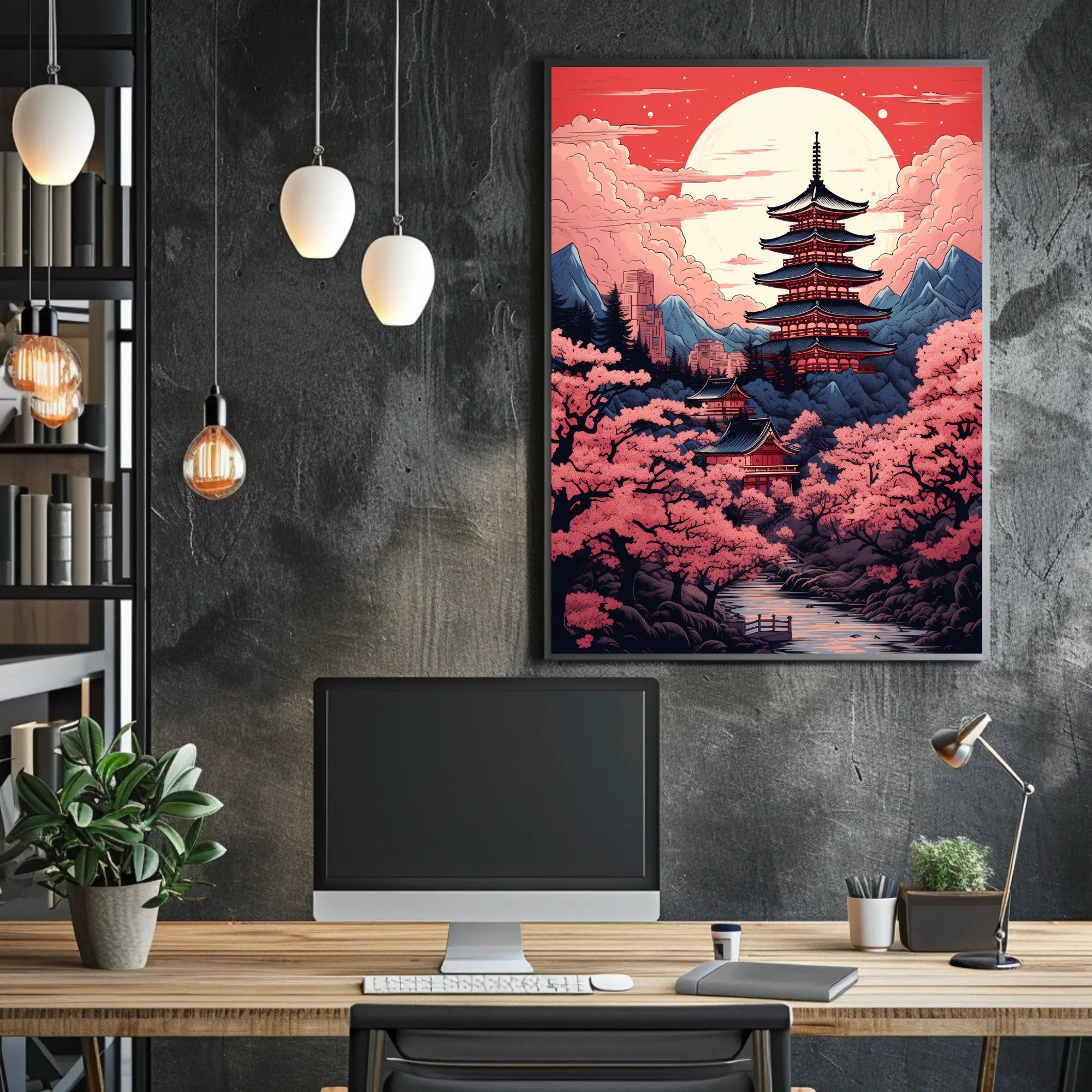 Tranquil Pagoda Under A Full Moon Poster
