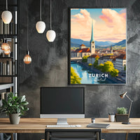 Zurich Cityscape Modern Art Travel Poster