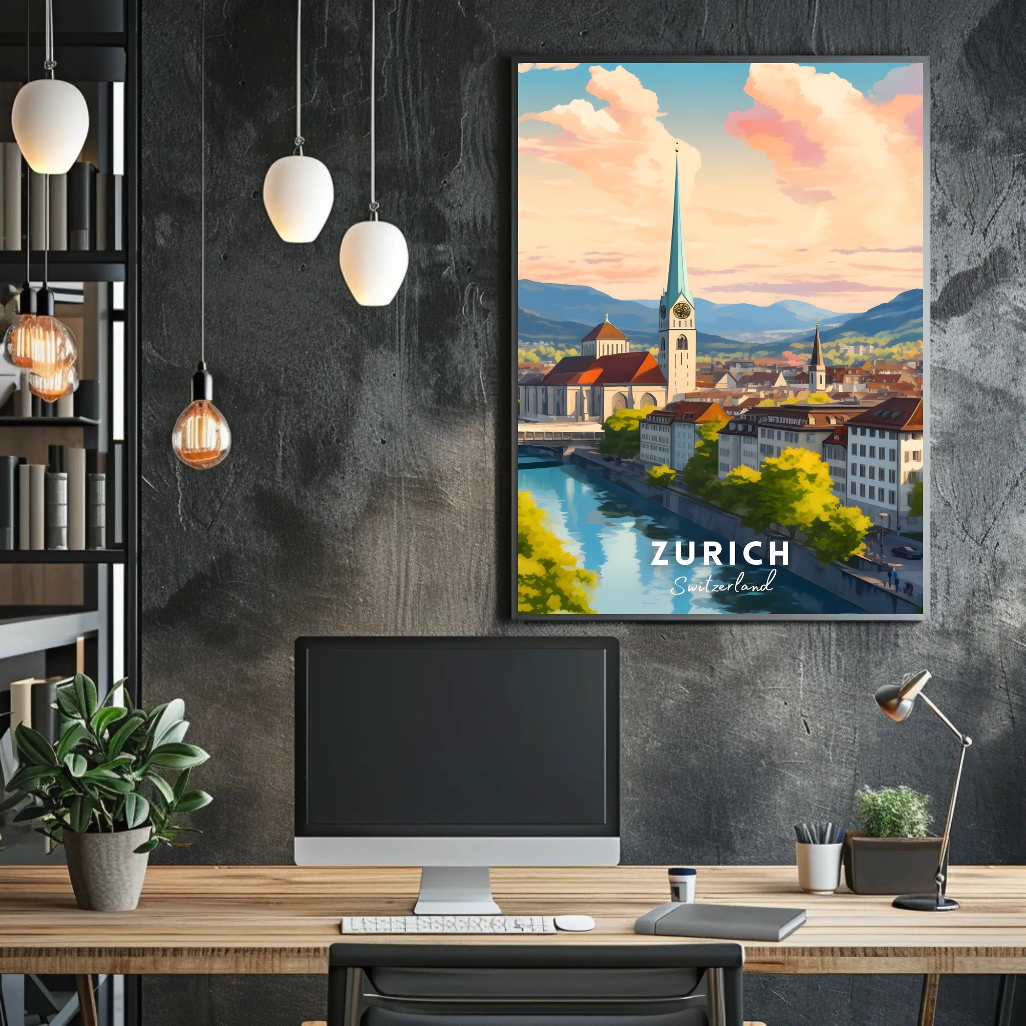 Zurich Cityscape Modern Art Travel Poster