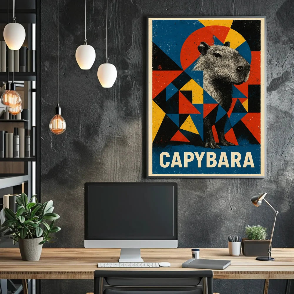 Capybara Art Poster with Geometric Design - Animal Poster