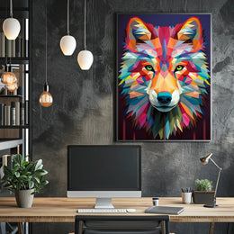Geometric Wolf Art Poster PosterGoat