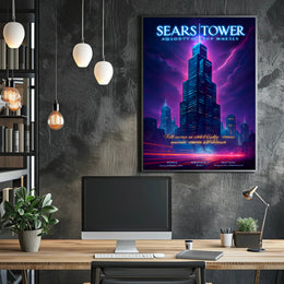 Chicago Skyline Lightning Storm Art: Urban or Cityscape Poster PosterGoat