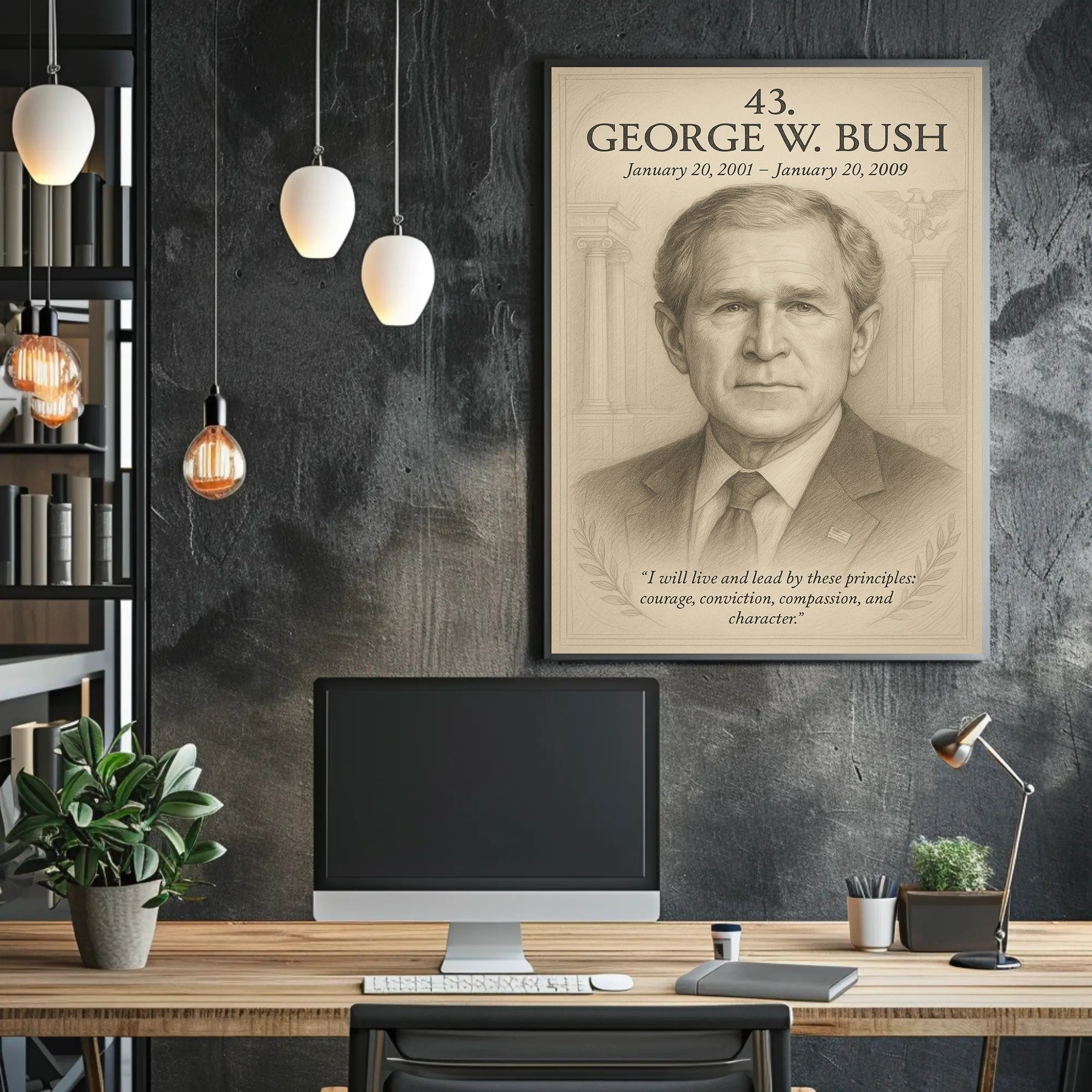 George W Bush 43rd President Sketch Poster Art Print Decor PosterGoat