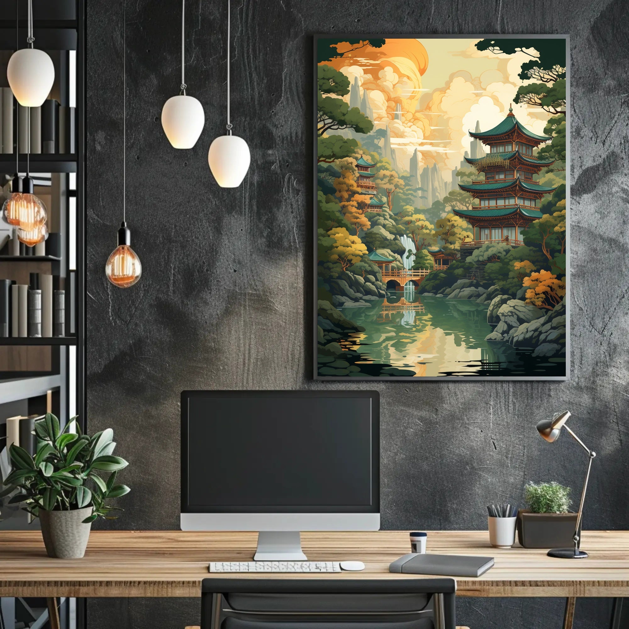 Tranquil Pagoda Landscape Poster