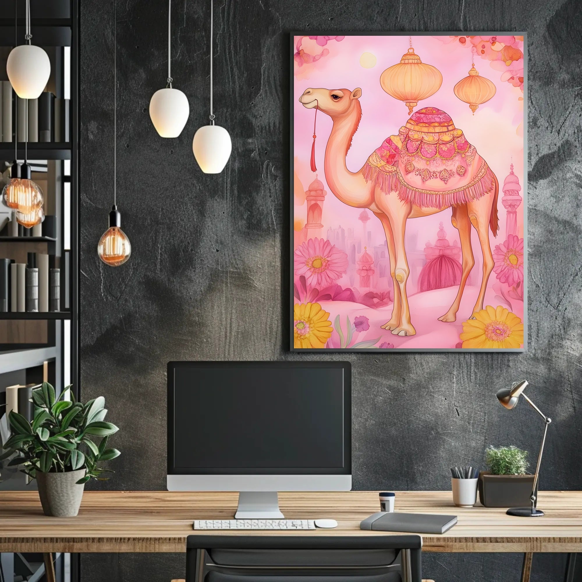 Dreamy Desert Camel Poster Vintage Travel Wall Art