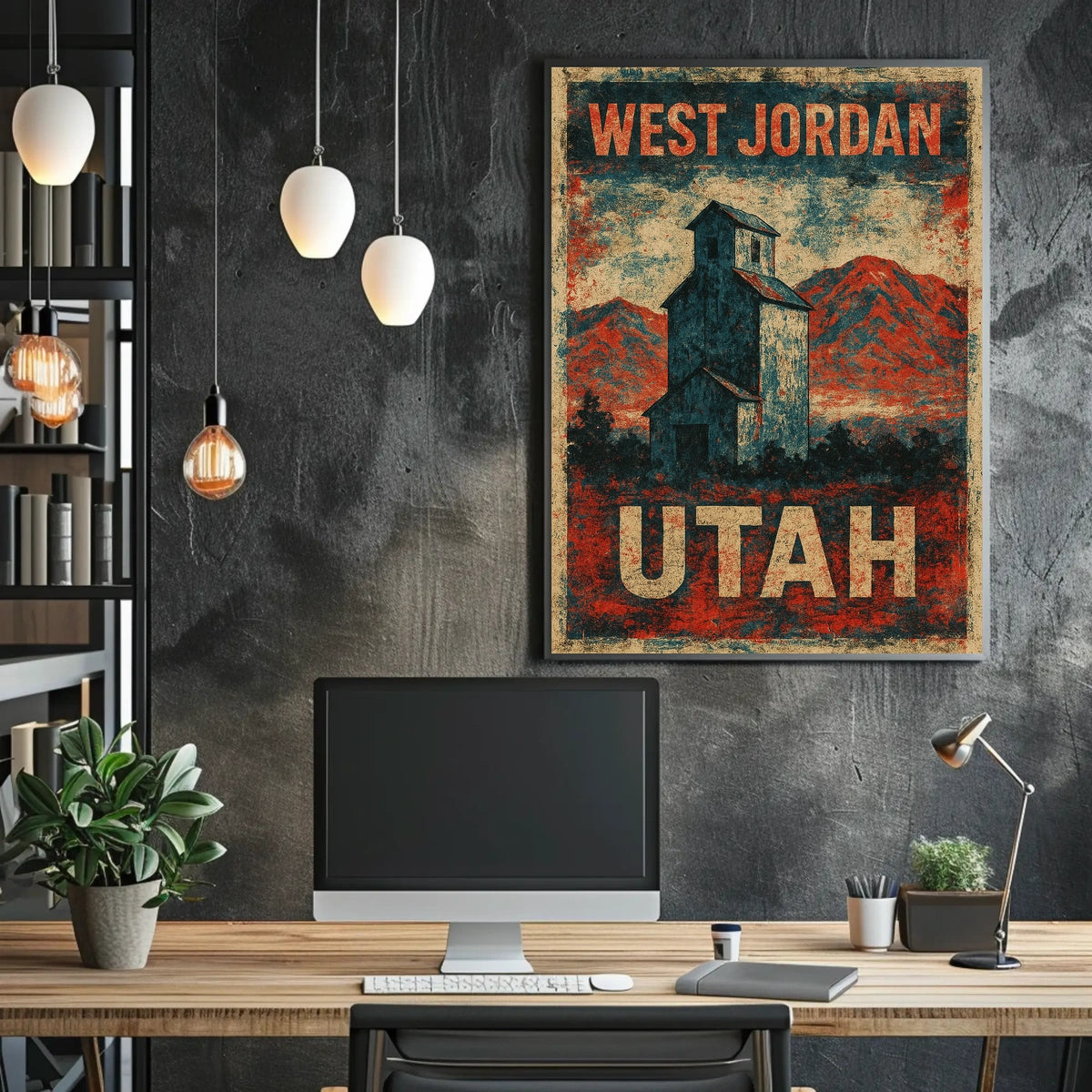 Vintage West Jordan Utah Rustic Travel Collectors Poster