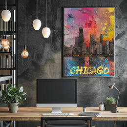 Chicago Skyline in Vibrant Abstract Urban or Cityscape Poster