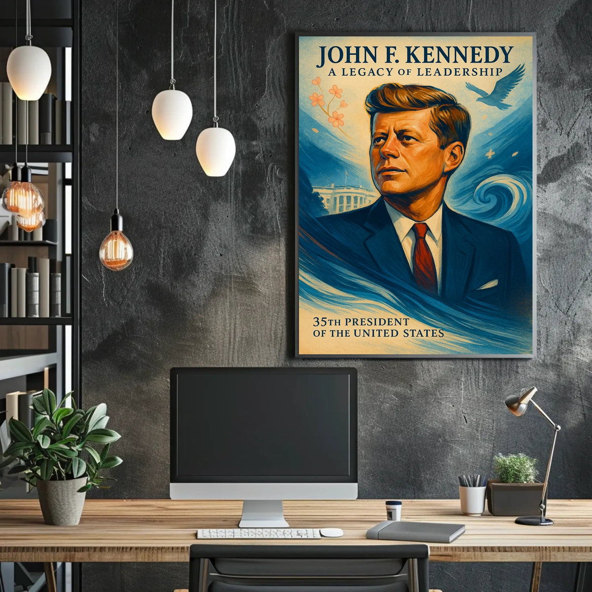 John F. Kennedy Inspirational Vintage Art Poster