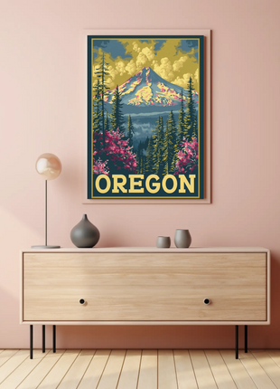 Oregon Mount Hood Forest Blooms Travel Poster