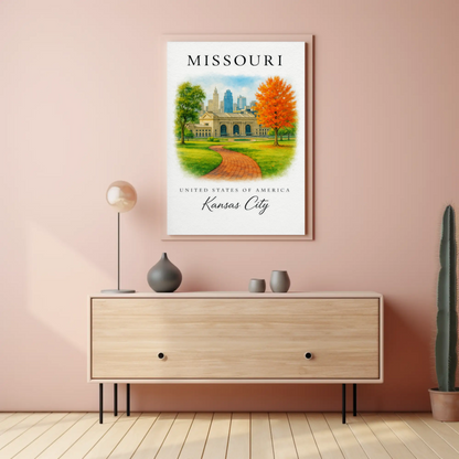 Kansas City Missouri Capitol Autumn Skyline Poster Poster