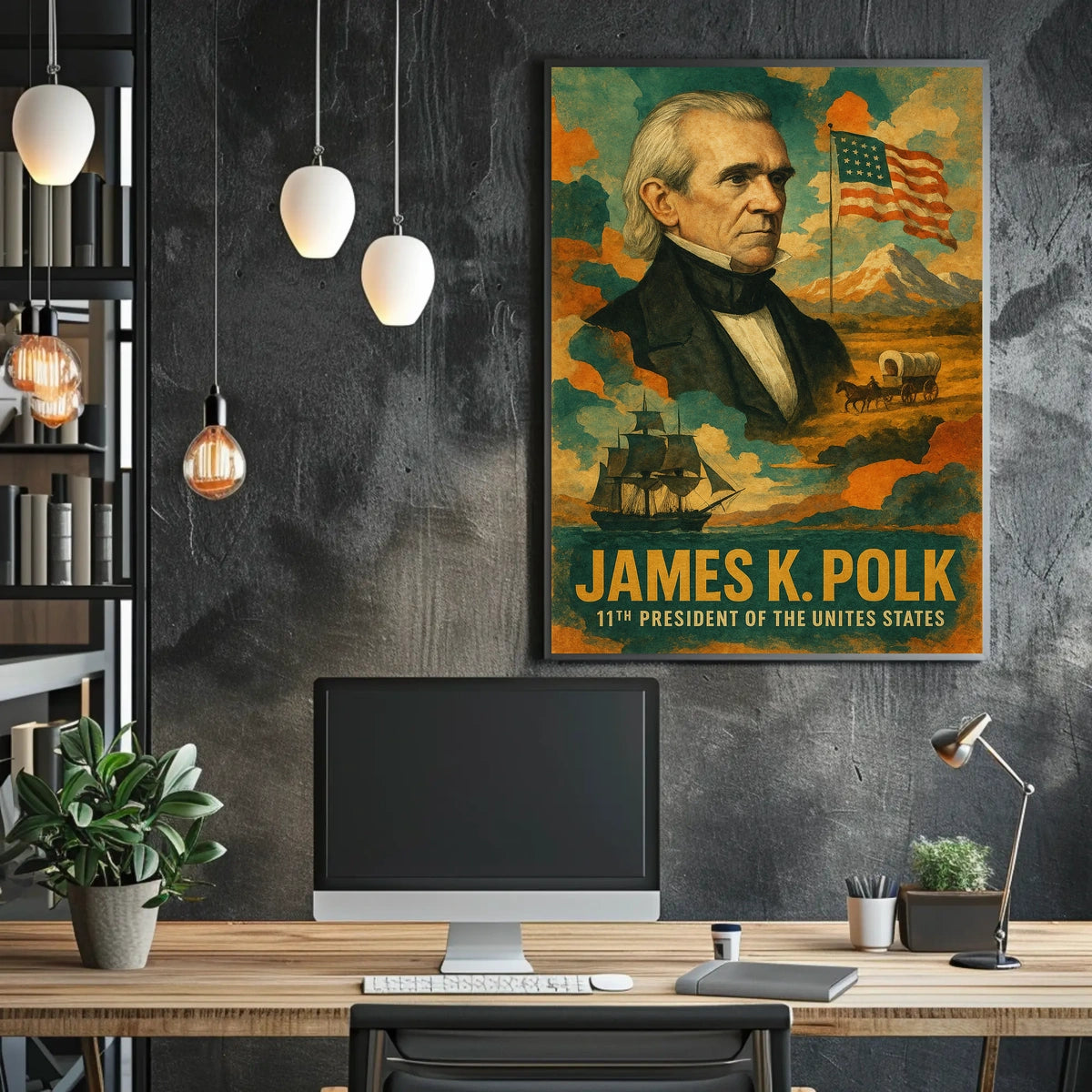 James K. Polk 11th President of the United States Layered Digital Collage Poster