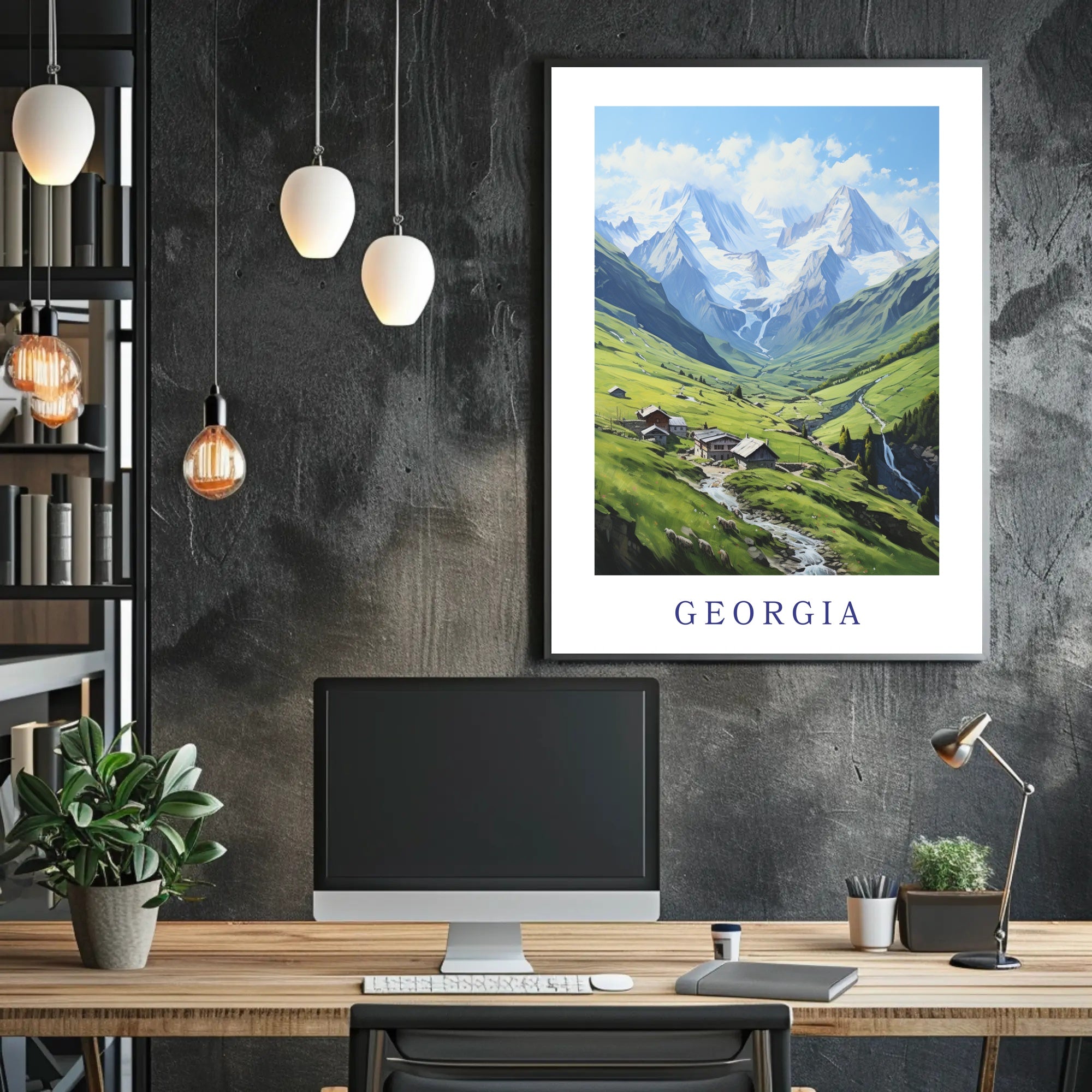 Georgia Caucasus Mountains Tranquil Landscape Travel Poster PosterGoat