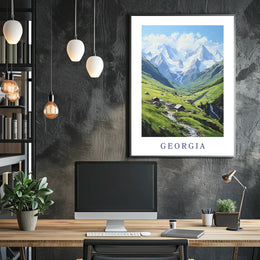 Georgia Caucasus Mountains Tranquil Landscape Travel Poster PosterGoat