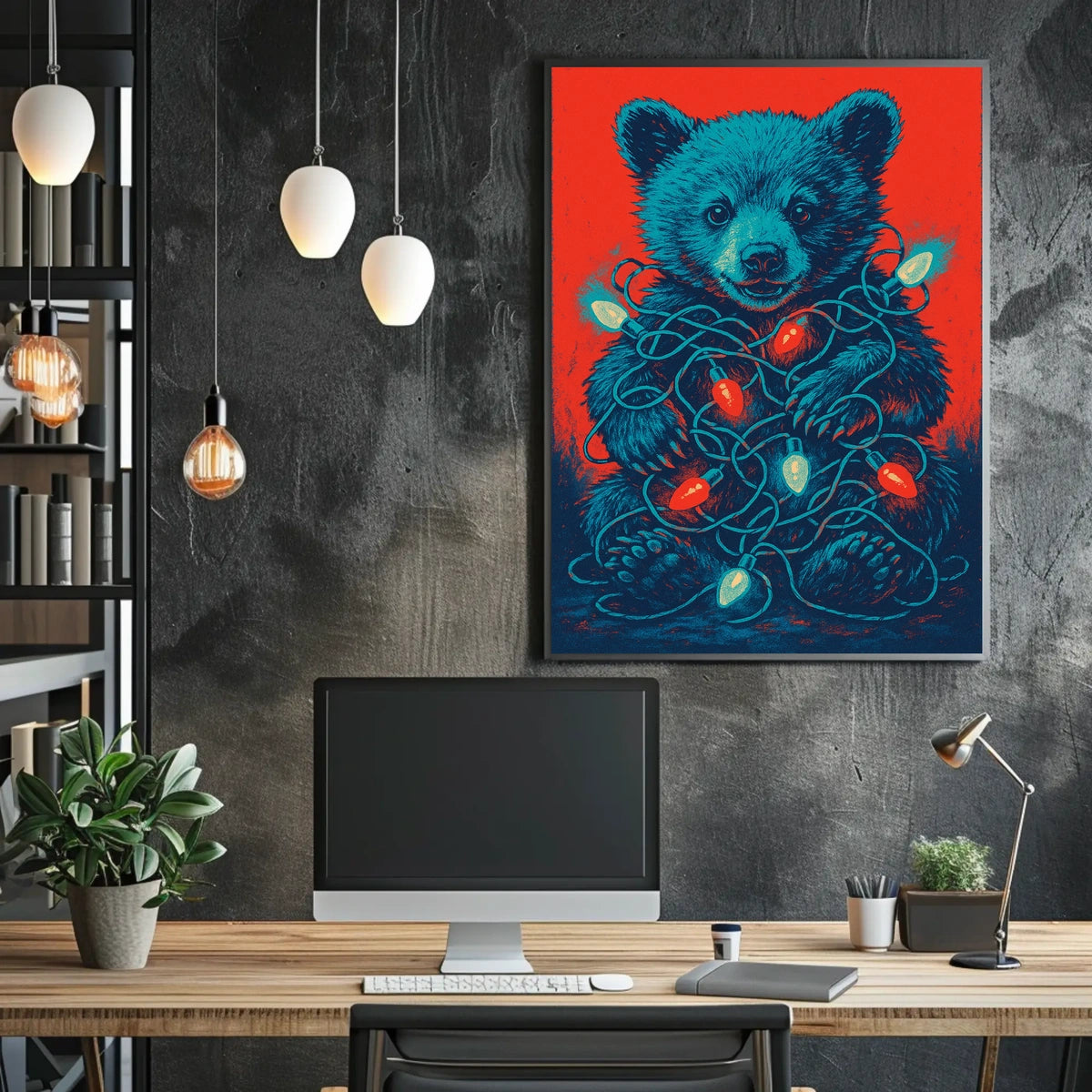 Festive Bear With Lights Poster