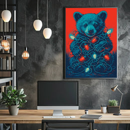 Festive Bear With Lights Poster