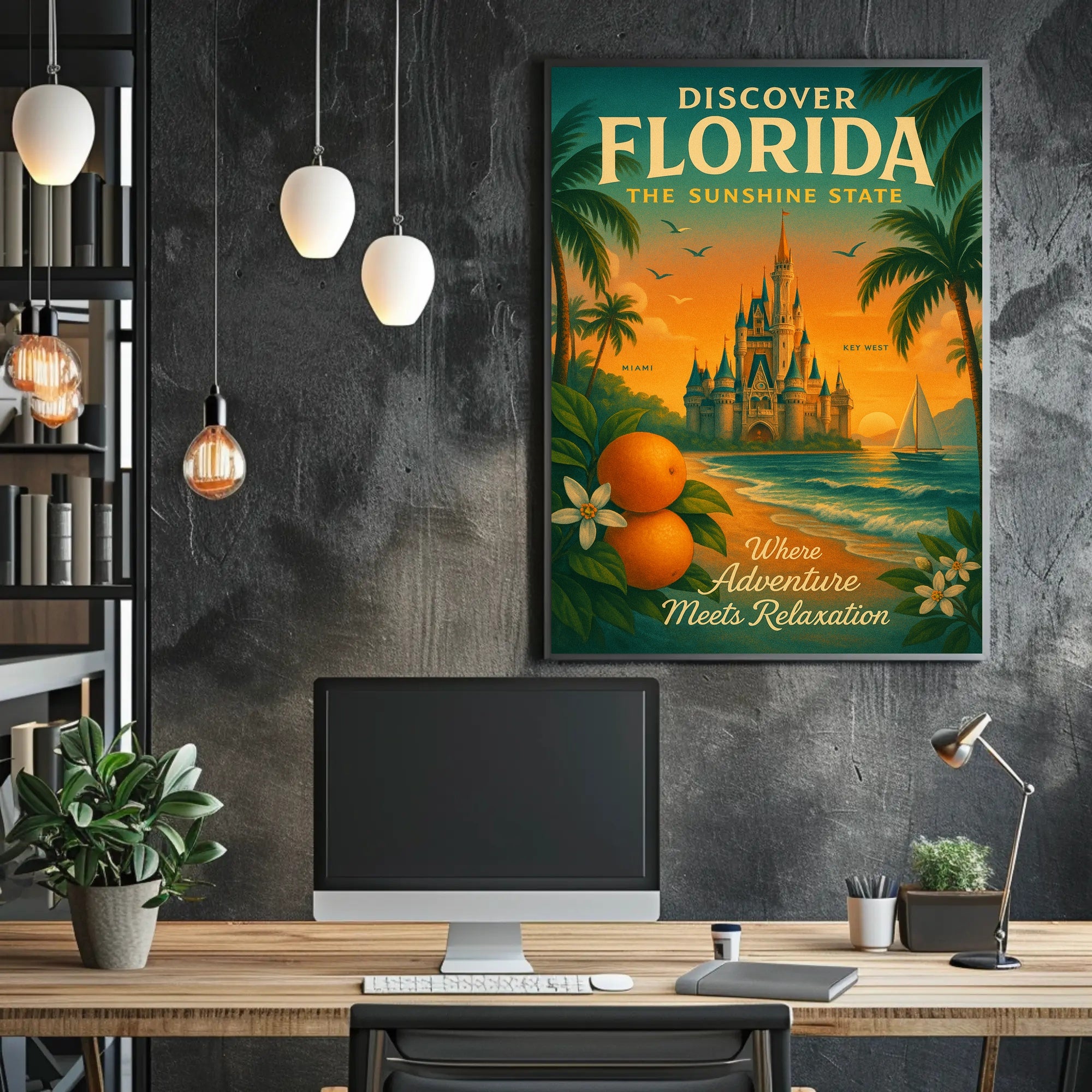 Florida Travel Poster Vintage Sunshine State Wall Art