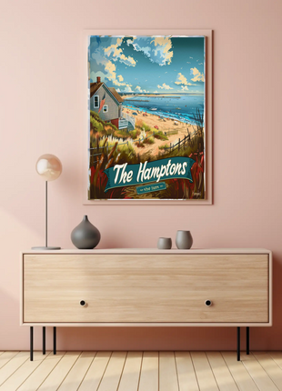 The Hamptons Pier Beach House Ocean Travel Poster