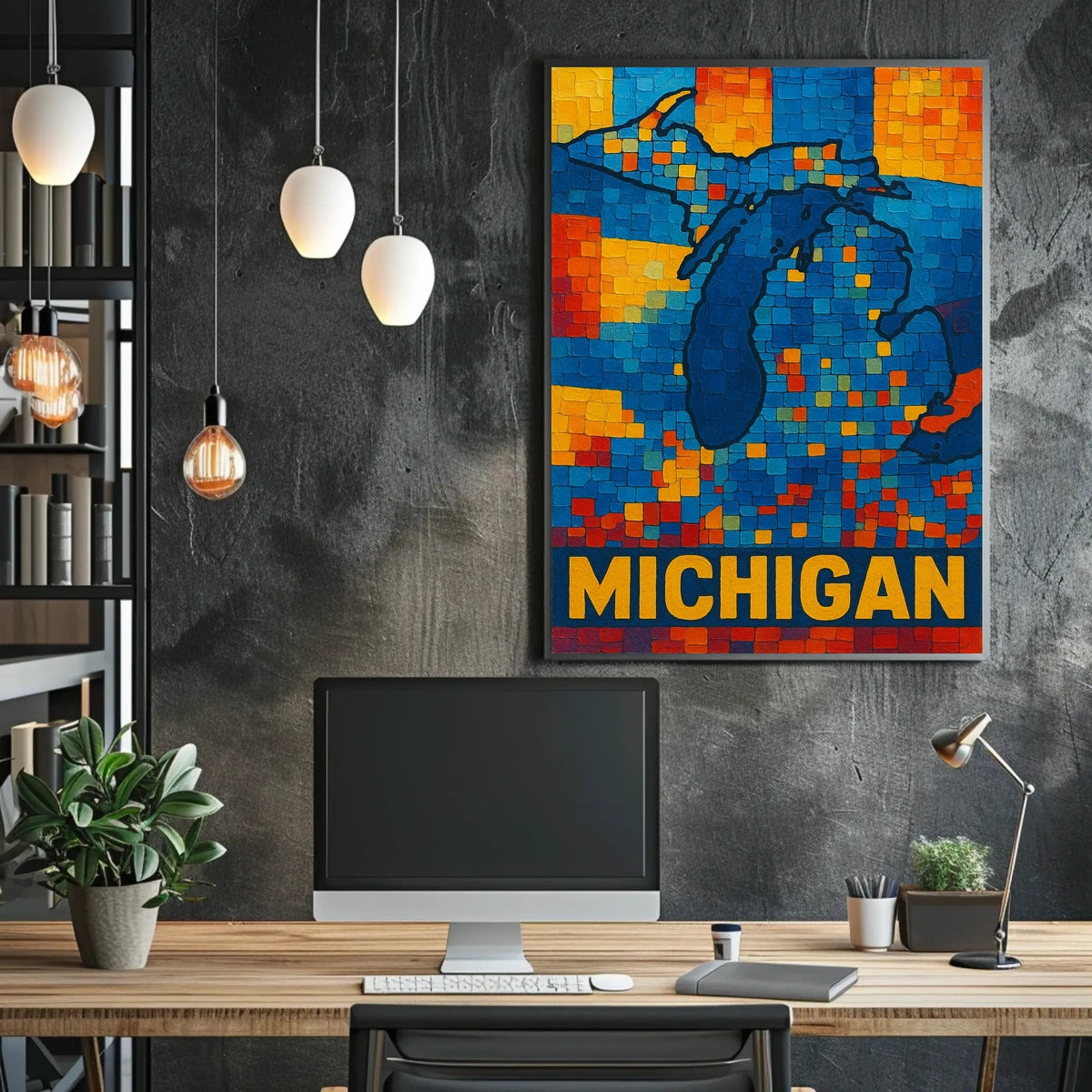 Mosaic Map of Michigan Poster