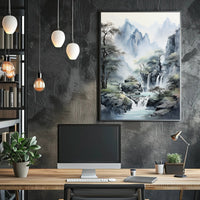 Tranquil East Asian Landscape Waterfall Scenic Poster
