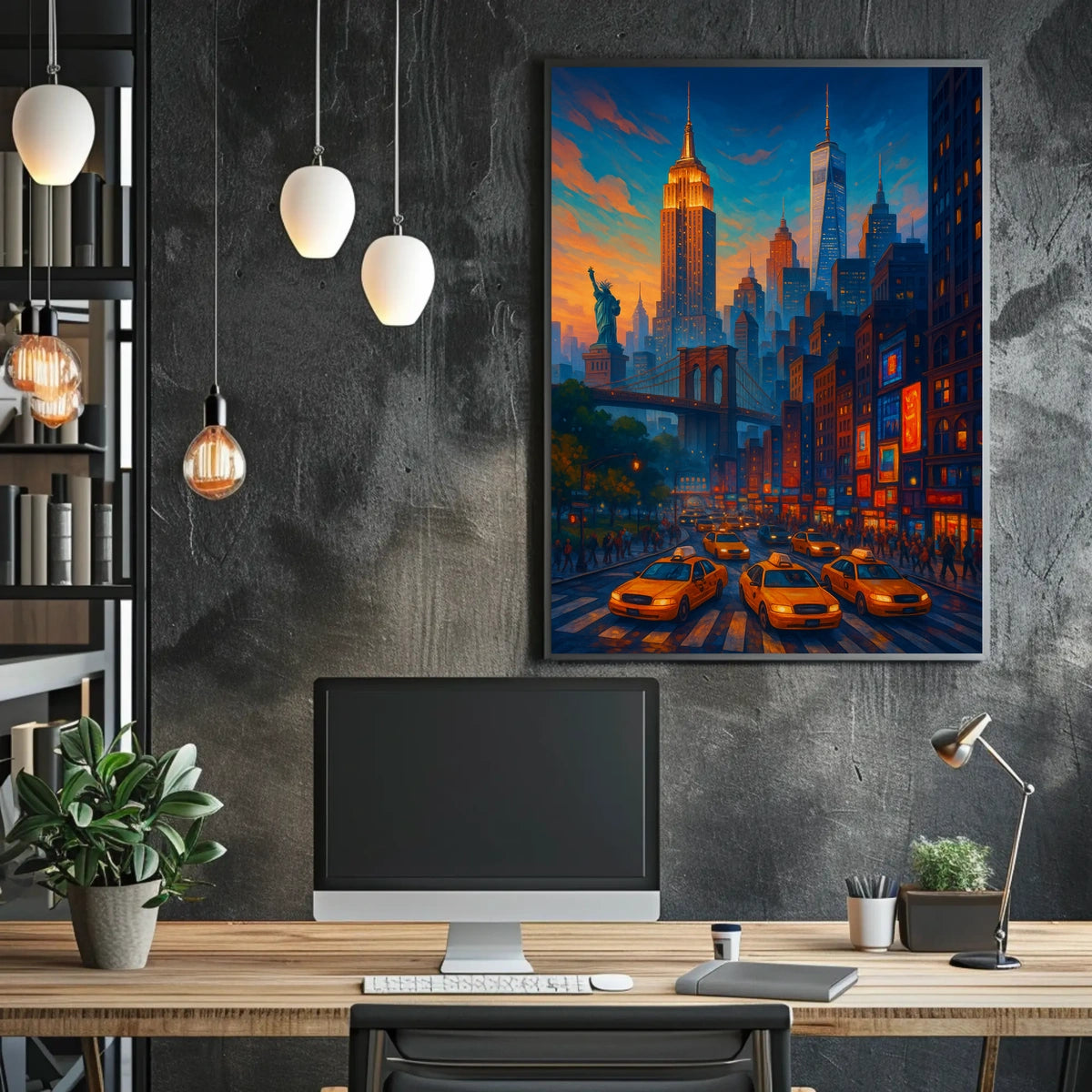 New York City Vibrant Urban Landscape Poster Retro Wall Art
