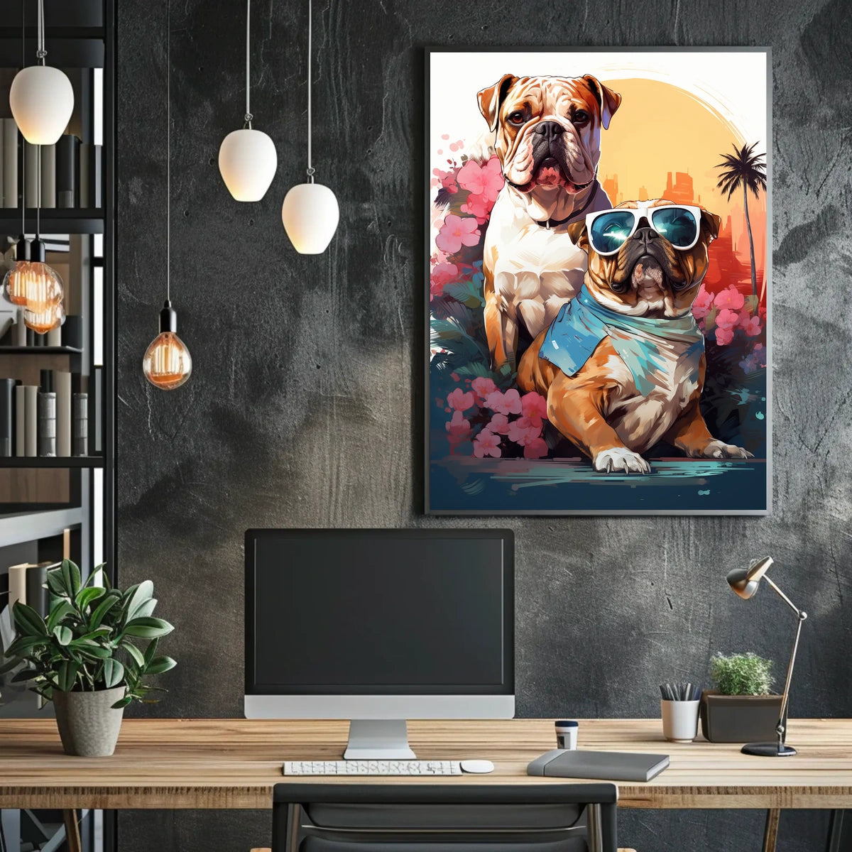 Bulldog Duo Tropical Adventure Poster for Pet Lovers