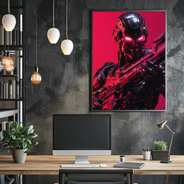Futuristic Robotic Warrior with Weapon Futuristic Sci-Fi Poster