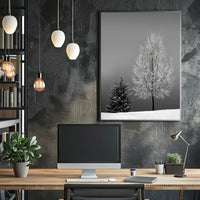 Serene Winter Landscape: Minimalist Black and White Artistic Poster
