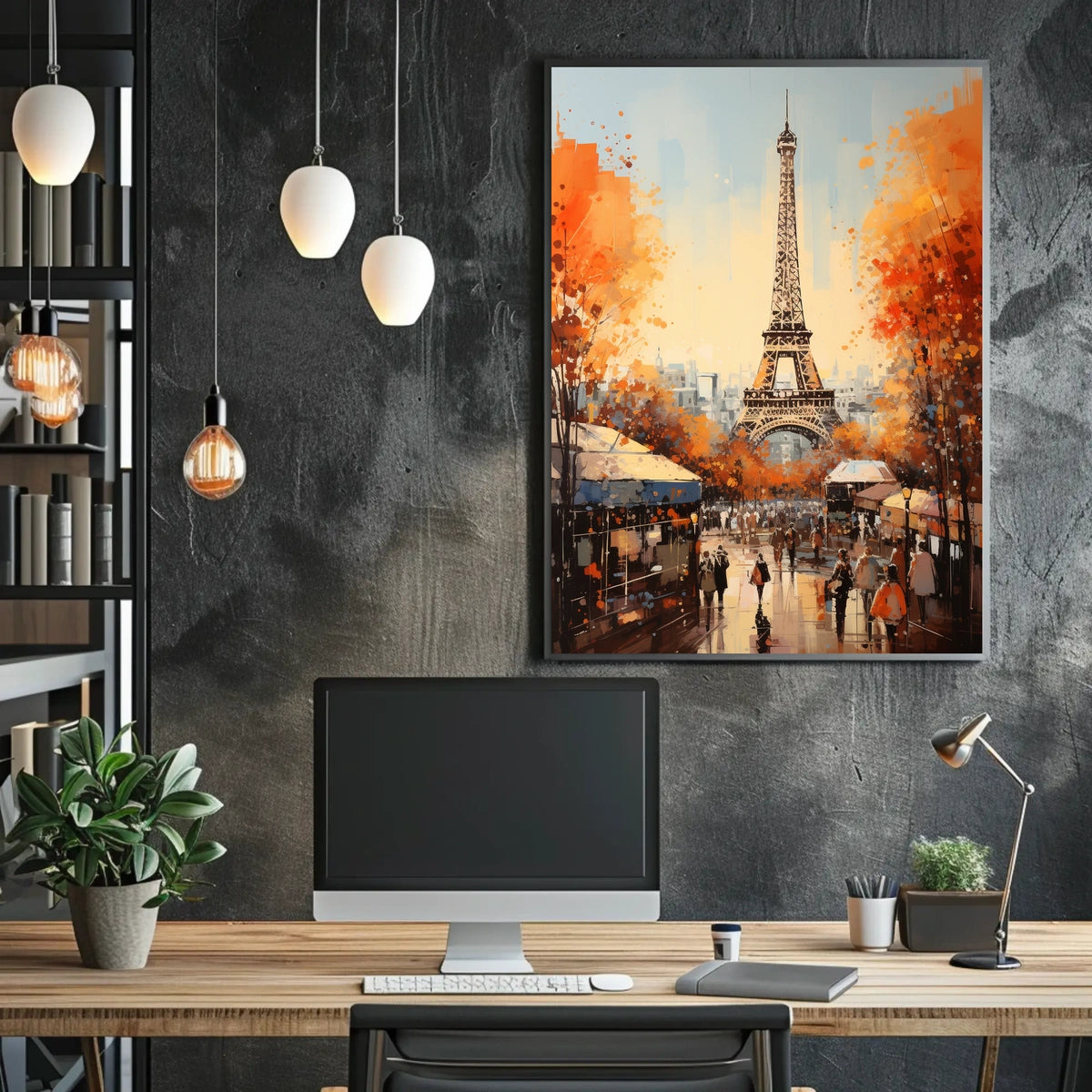 Eiffel Tower Street Scene Autumn Travel Poster
