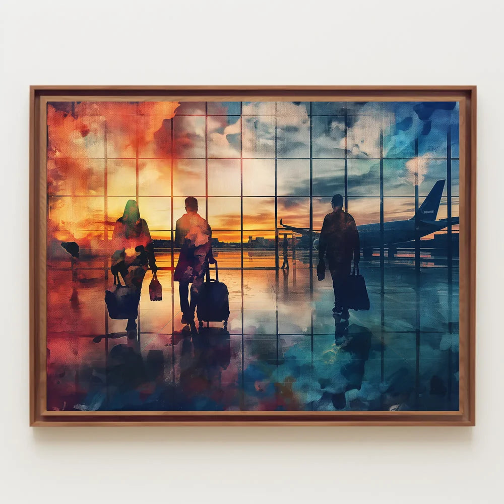 Airport Sunset Travelers: Abstract Watercolor Art Poster