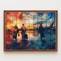 Airport Sunset Travelers: Abstract Watercolor Art Poster