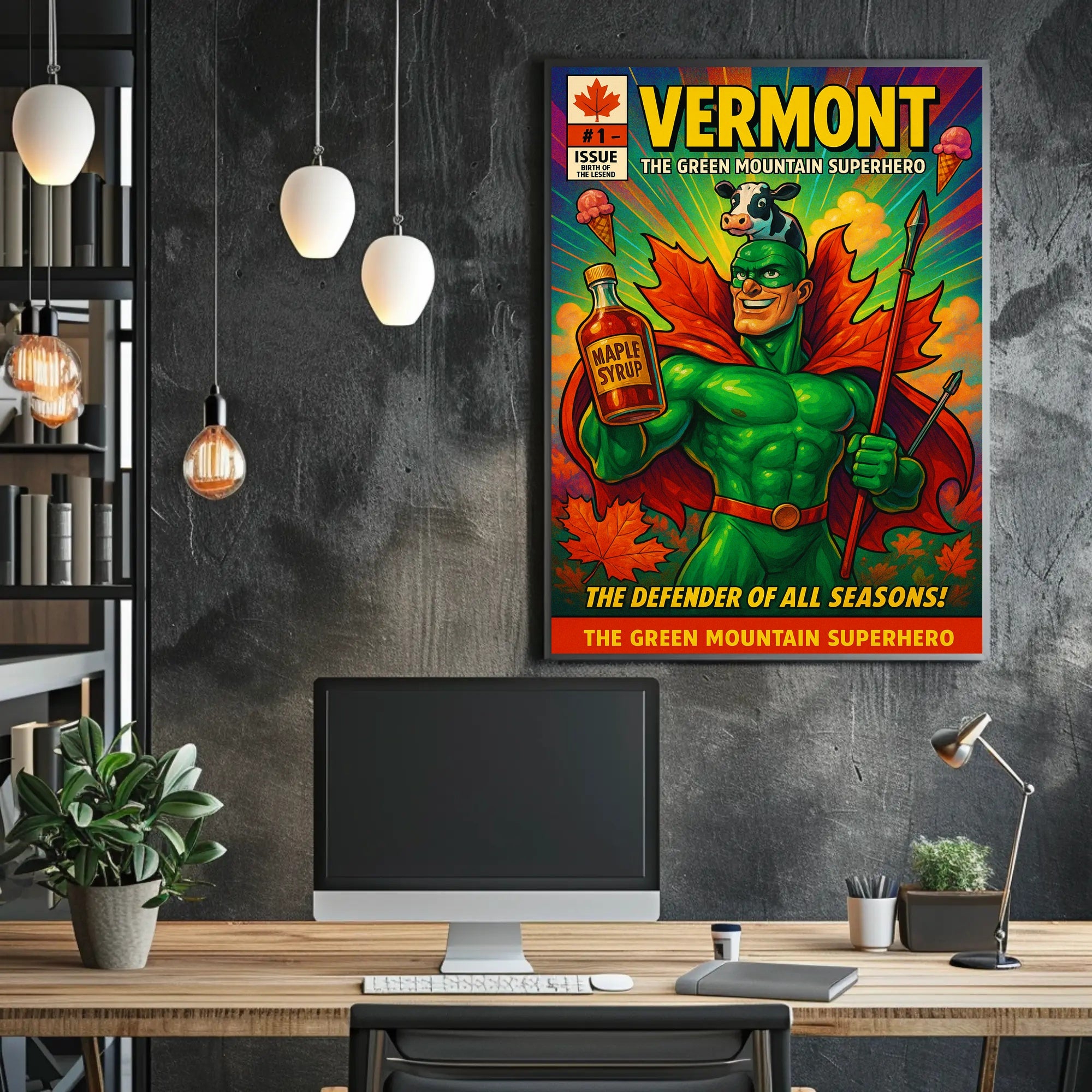 Vermont Retro Superhero Poster Wall Art Print