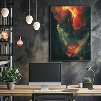 Epic Fiery Landscape Adventure in Fantasy or Mythology Poster PosterGoat