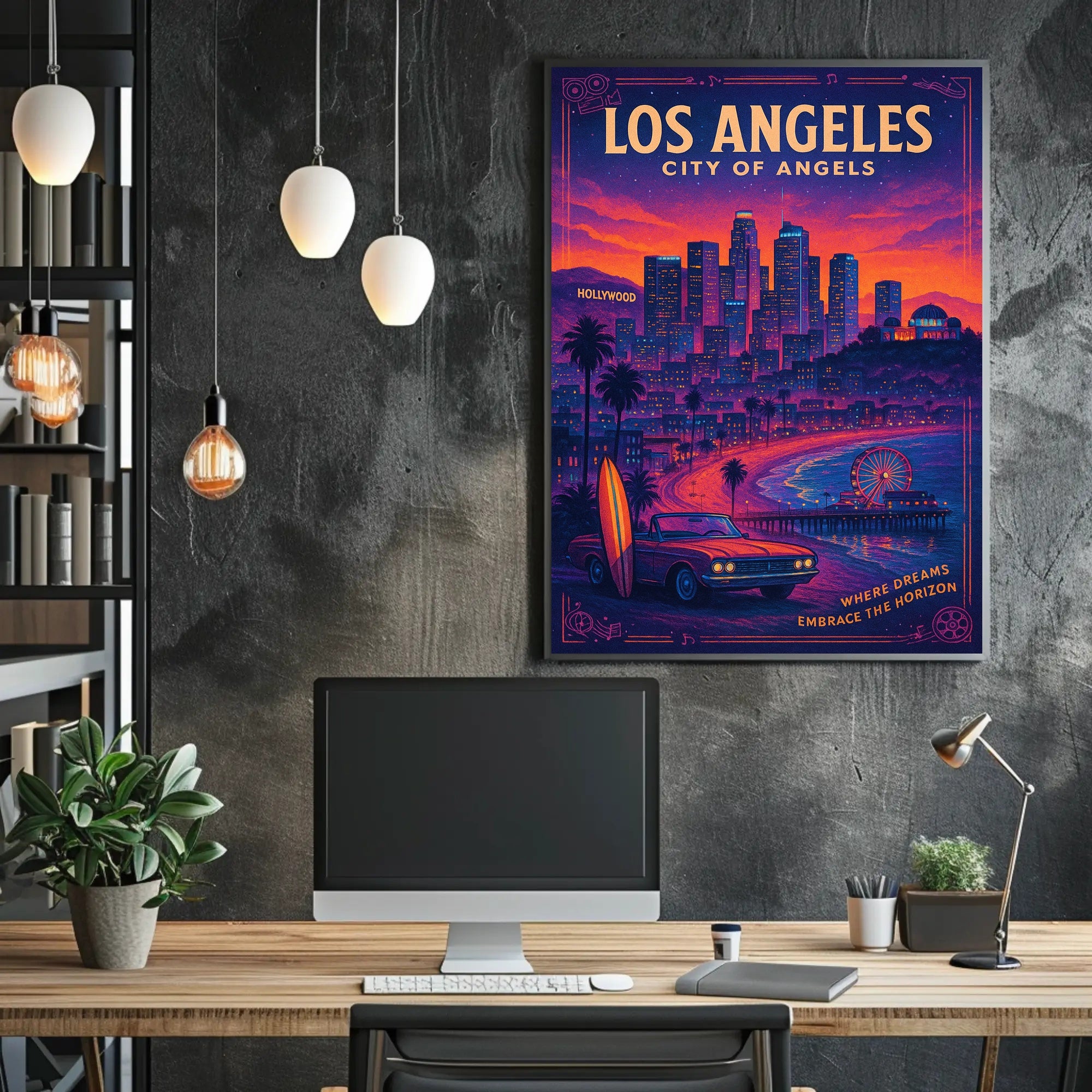 Los Angeles Cityscape Retro Travel Poster