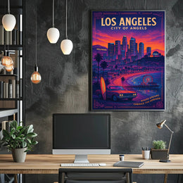 Los Angeles Cityscape Retro Travel Poster