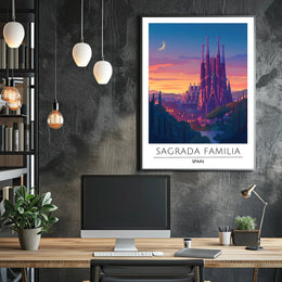 Sagrada Familia Twilight Travel Art Poster