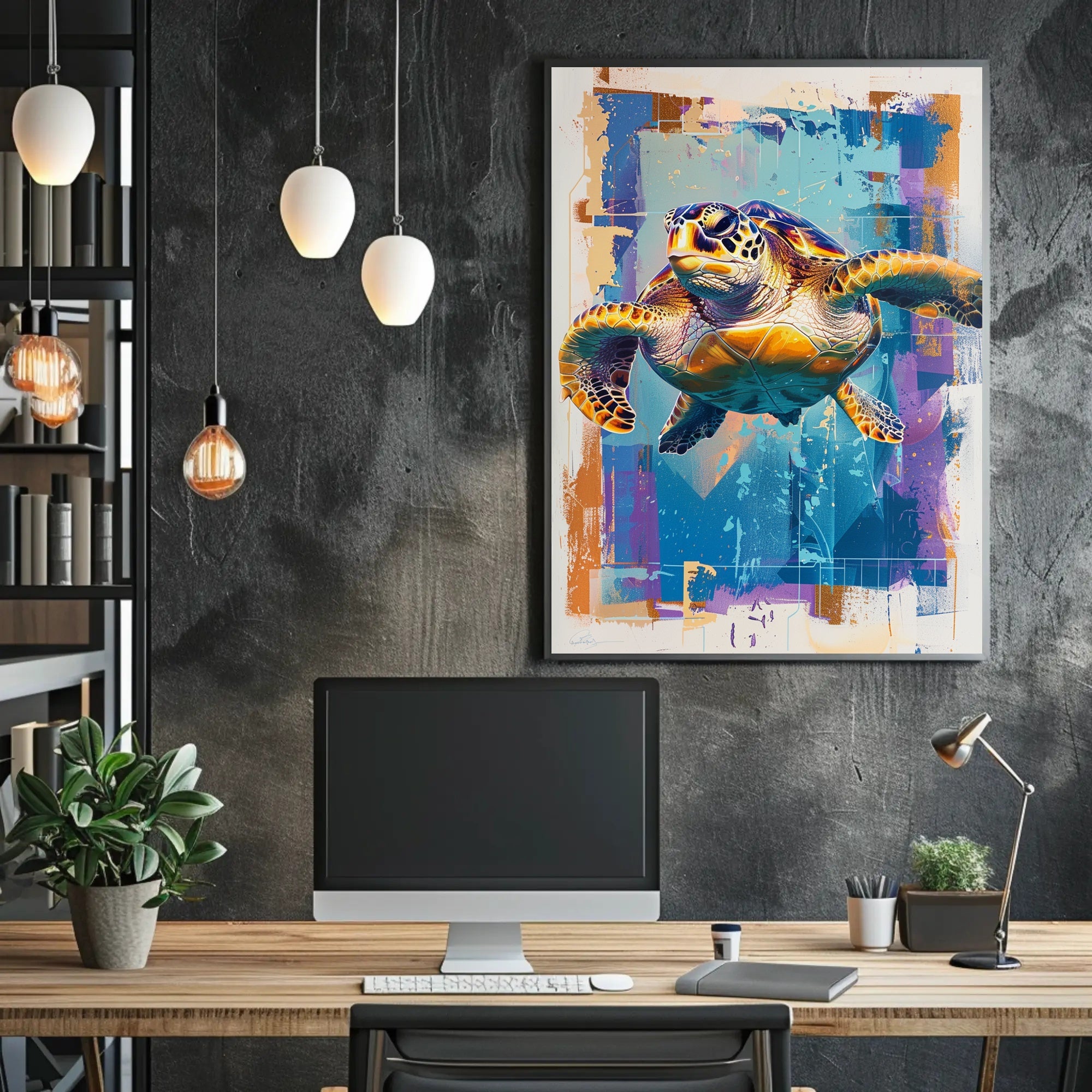 Vibrant Sea Turtle Art Print Poster for Home Decor PosterGoat