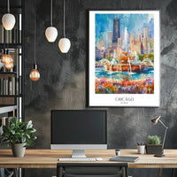 Vibrant Chicago Skyline Watercolor Urban or Cityscape Poster PosterGoat